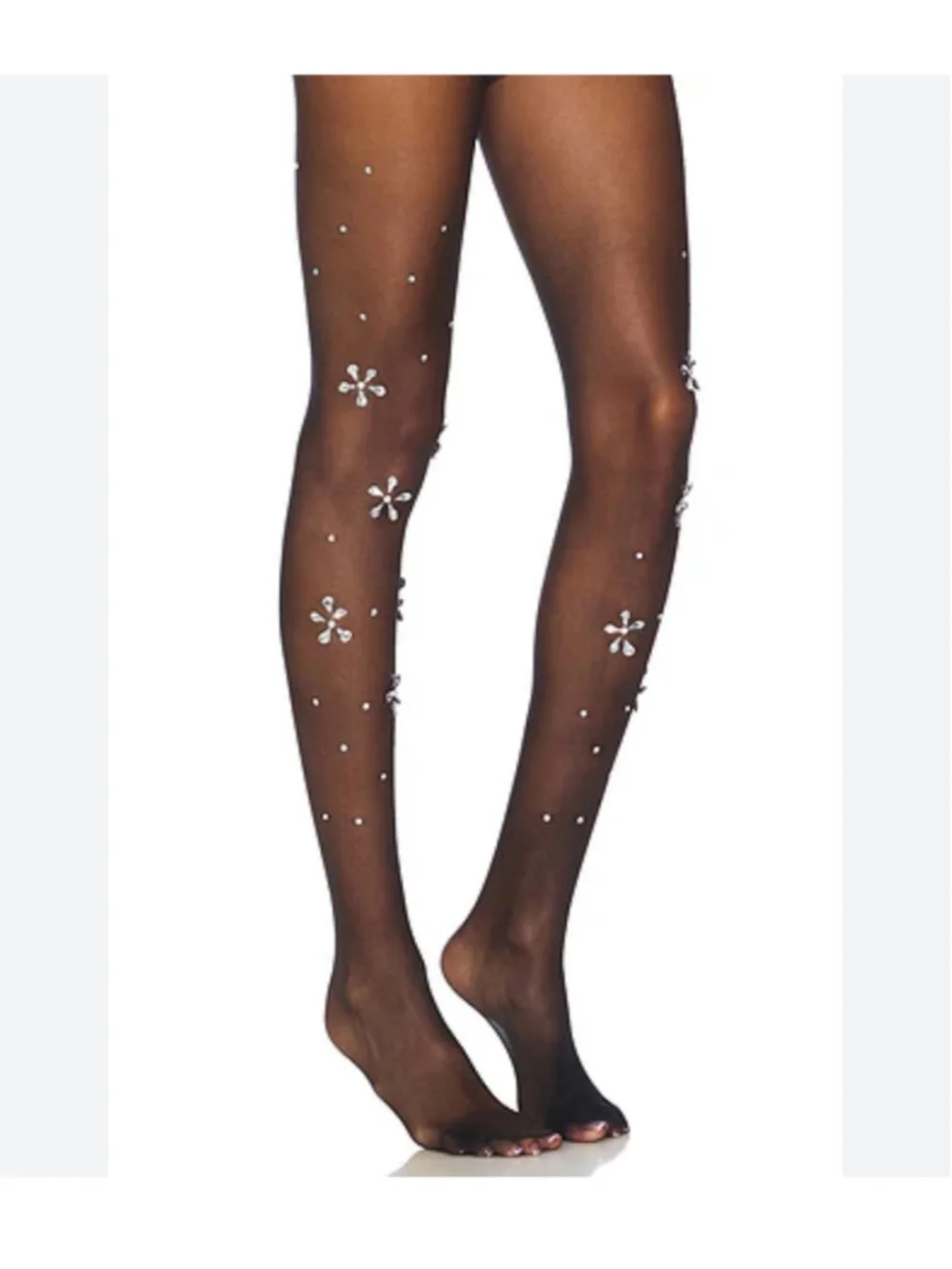 superdown Claudia Black Rhinestone Embellished Tights, One Size
